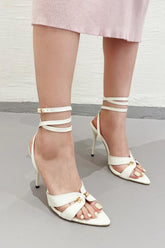 Patent Lace Up Pointed Toe Stiletto Heels - White